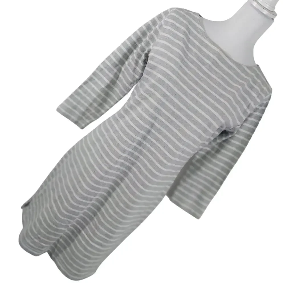 VINEYARD VINES! ASH GRAY & WHITE STRIPED 100% COTTON KNIT LONG SLEEVE DRESS! S - Picture 2 of 12